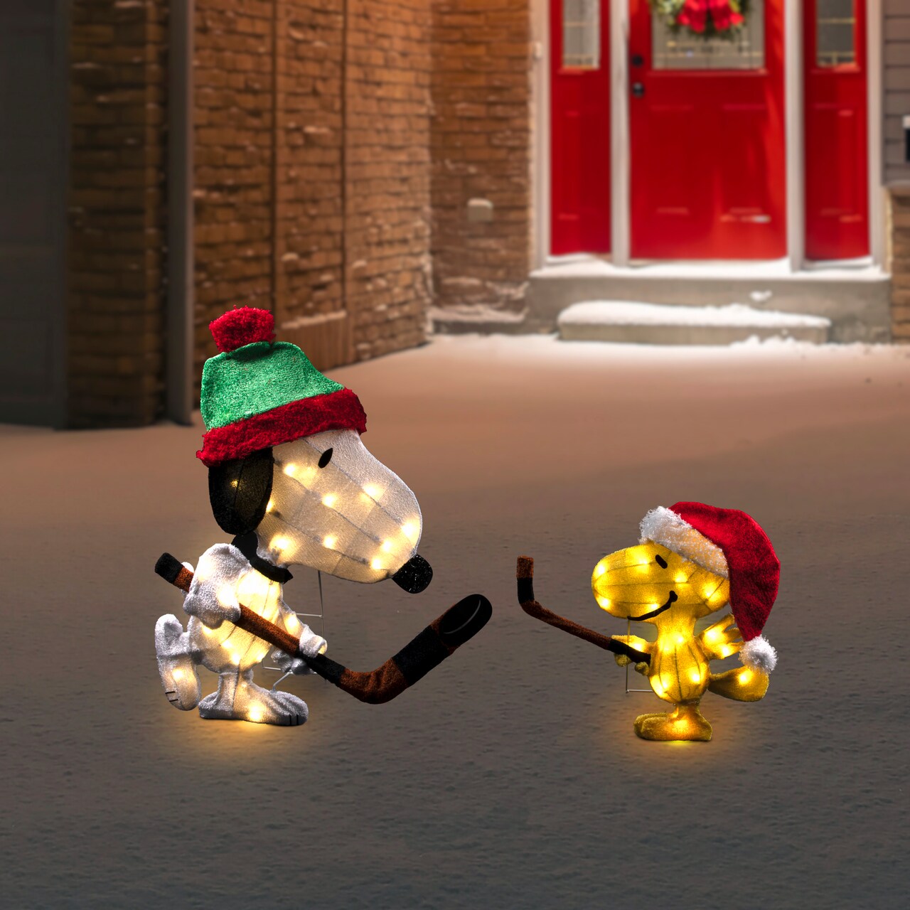 Northlight Lighted Snoopy and Woodstock Play Hockey Outdoor Christmas Decoration - 28"